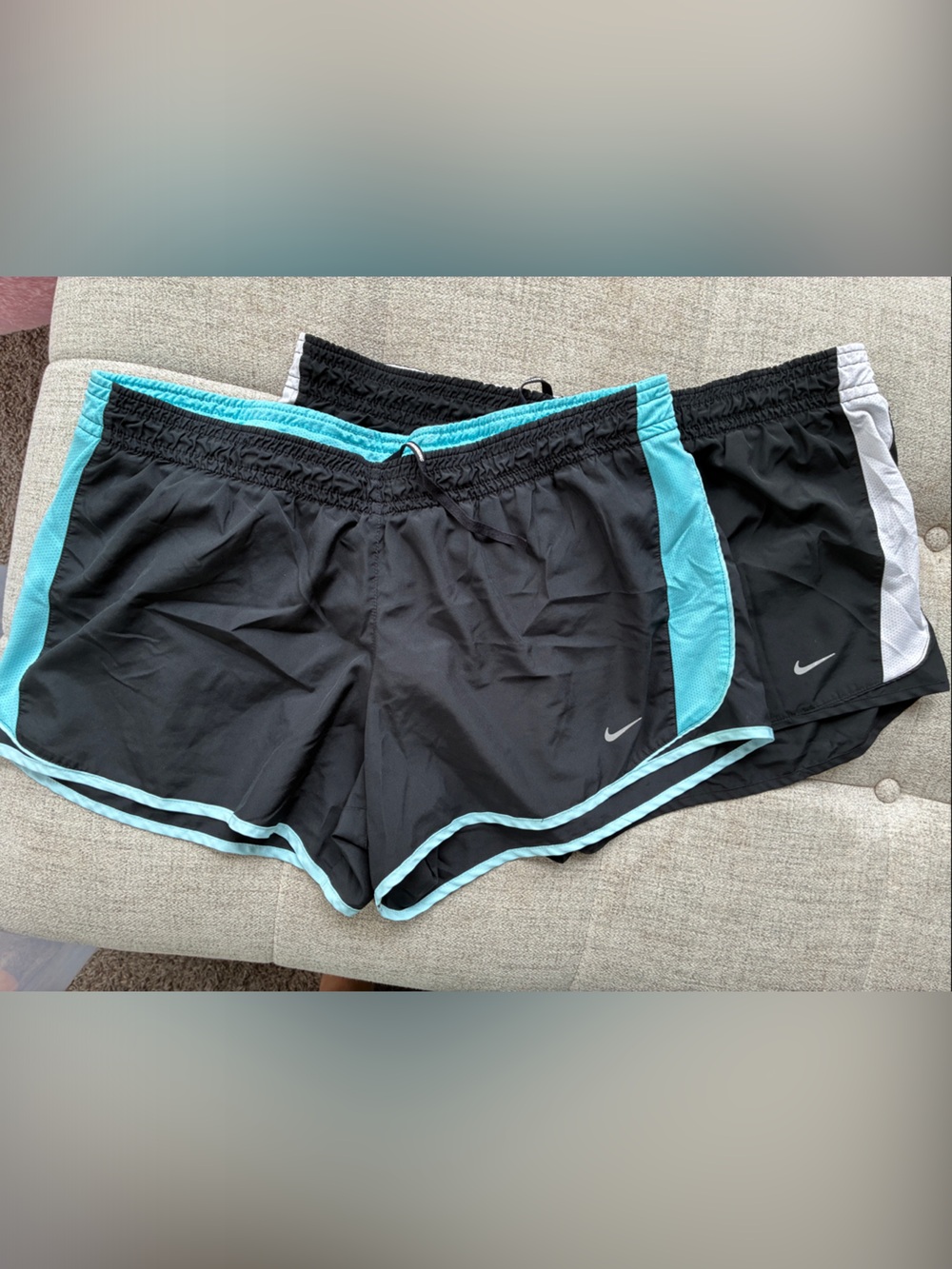 Nike Women's Black Athletic Shorts Duo with Teal and White Trim